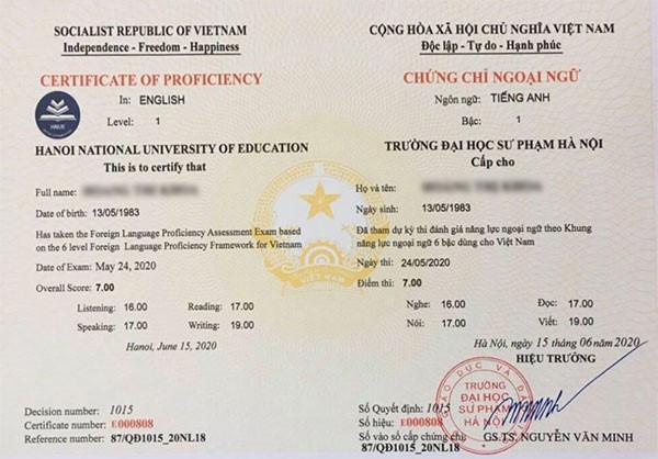 Làm Chứng Chỉ Tiếng Anh Phôi Gốc An Toàn Sử Dụng Cả Nước