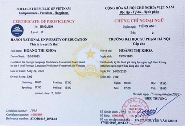 Làm Chứng Chỉ Tiếng Anh Phôi Gốc An Toàn Sử Dụng Cả Nước