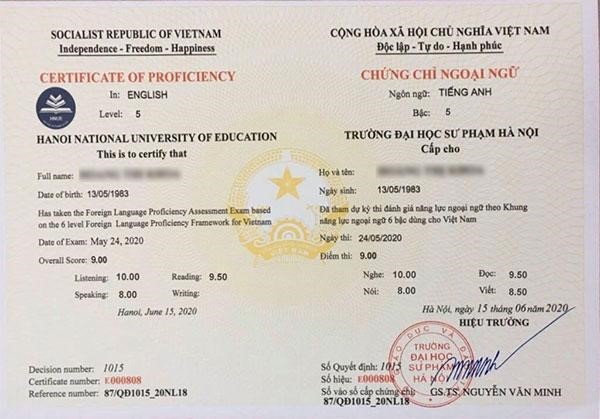 Làm Chứng Chỉ Tiếng Anh Phôi Gốc An Toàn Sử Dụng Cả Nước