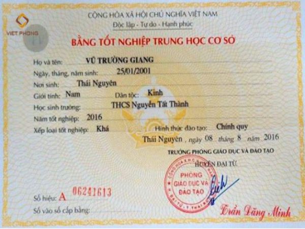 Làm Bằng Cấp 2 Chuẩn Phôi Được Cấp Bởi Trường Kèm Hồ Sơ Gốc