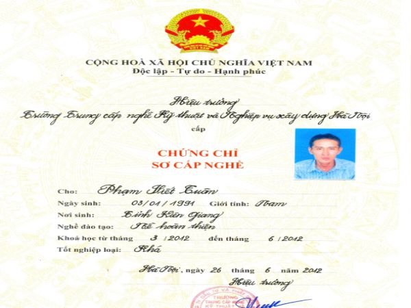 Chất lượng chứng chỉ nghề cơ khí giống thật 100%