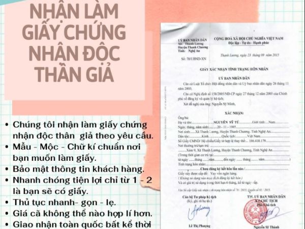 Làm Giấy Chứng Nhận Độc Thân Giả Như Thật Trên Toàn Quốc