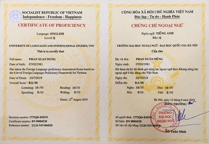 Làm Chứng Chỉ Tiếng Anh Phôi Gốc An Toàn Sử Dụng Cả Nước