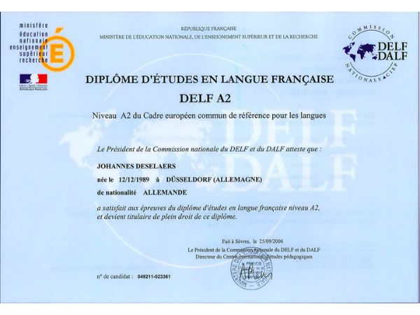 Chứng chỉ tiếng Pháp DELF A2