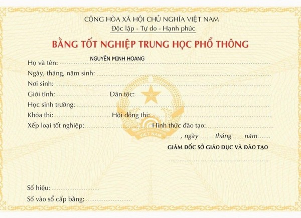 Các mẫu bằng cấp 3 tại Vũng Tàu