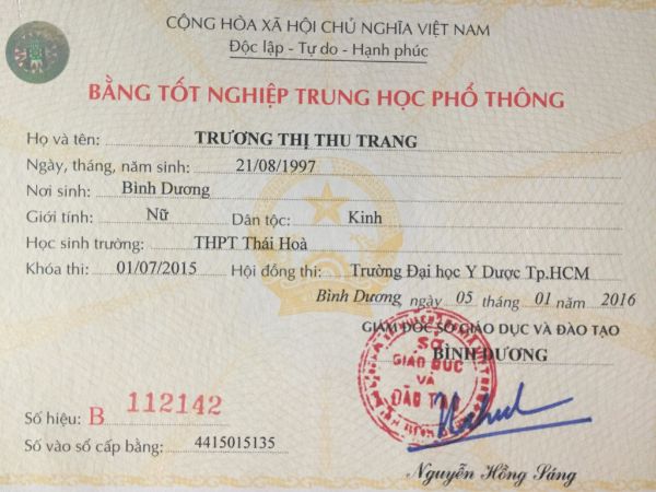 Dịch Vụ Làm Bằng Cấp 3 Tại Bình Dương Chuẩn Phôi Thật
